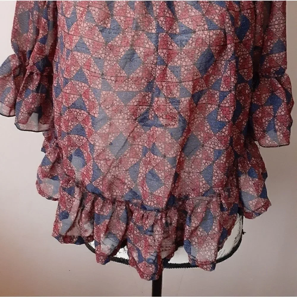 Printed Sheer Ruffled Blouse
